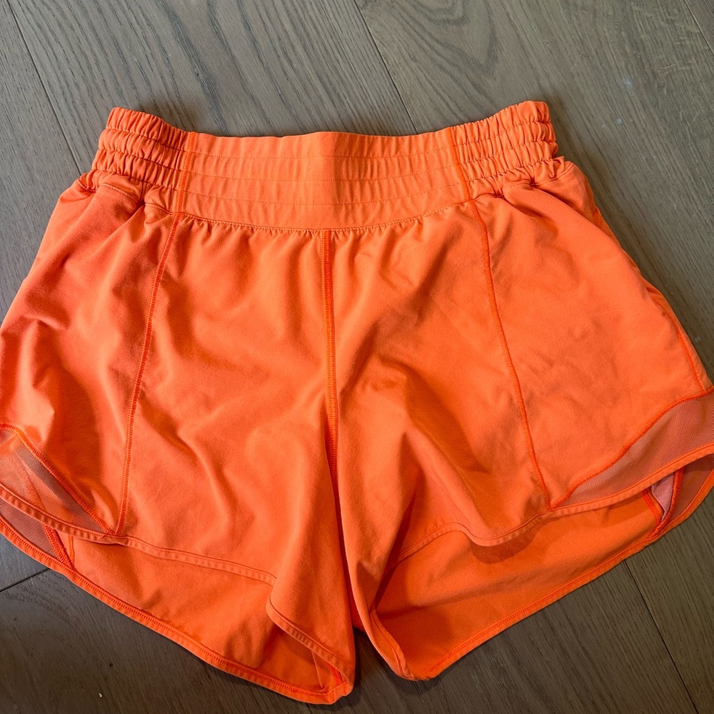 Neon Orange Color SIZE 8 Lululemon High Rise 4" Hotty Hots